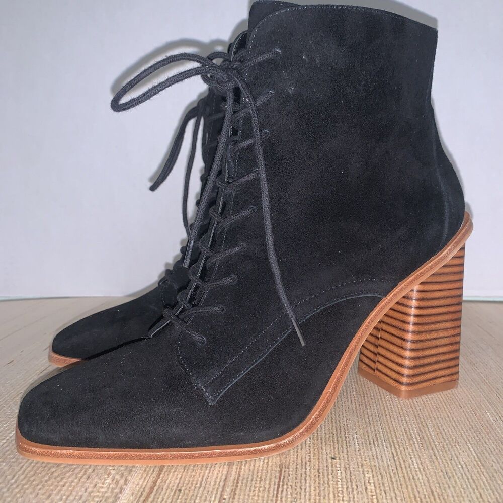 Vince Camuto Dreveri Black Suede Lace/Zip Up Womens Ankle Heel Boots 9M Office